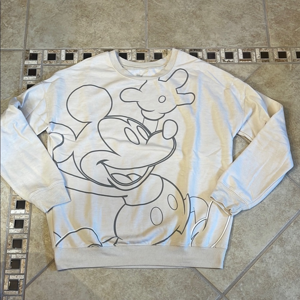 Disney Cream Crewneck Sweatshirt with Iconic Mickey Mouse Sketch